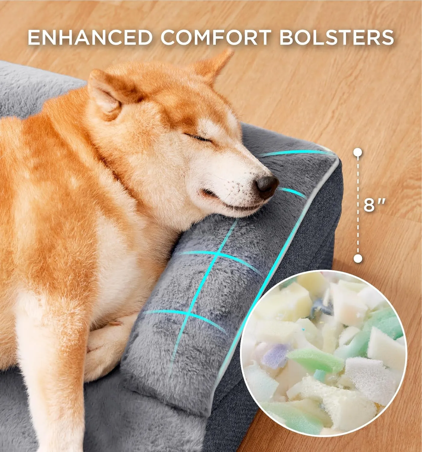Made4Pets Orthopedic Dog Bed for Extra Large Dogs, Supportive Foam XL Pet Bed Sofa with Washable Removable Cover, Waterproof Large Dog Couch Bed, Non-Slip Bottom and Egg-Crate Foam, Grey