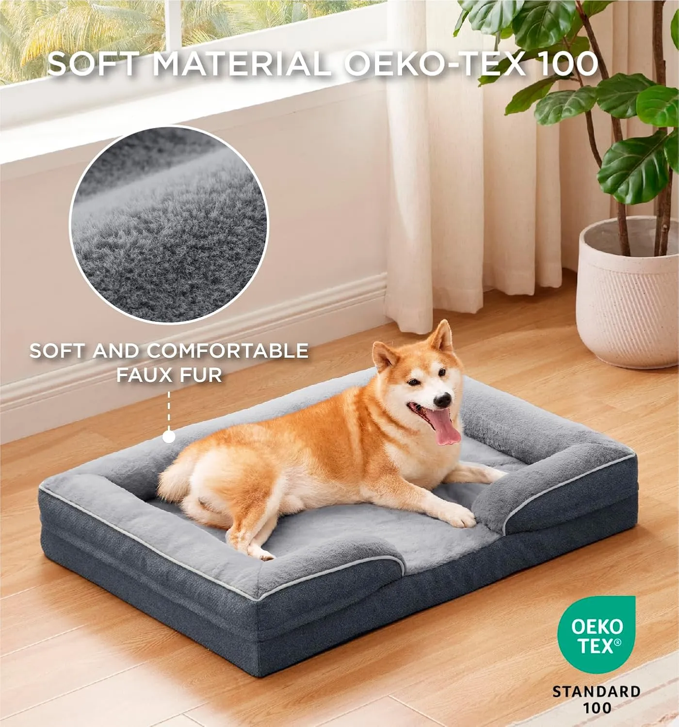 Made4Pets Orthopedic Dog Bed for Extra Large Dogs, Supportive Foam XL Pet Bed Sofa with Washable Removable Cover, Waterproof Large Dog Couch Bed, Non-Slip Bottom and Egg-Crate Foam, Grey