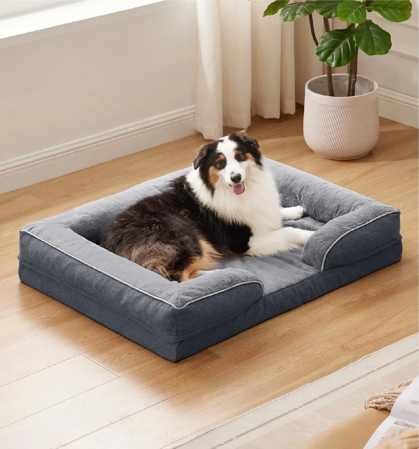 Made4Pets Orthopedic Dog Bed for Extra Large Dogs, Supportive Foam XL Pet Bed Sofa with Washable Removable Cover, Waterproof Large Dog Couch Bed, Non-Slip Bottom and Egg-Crate Foam, Grey