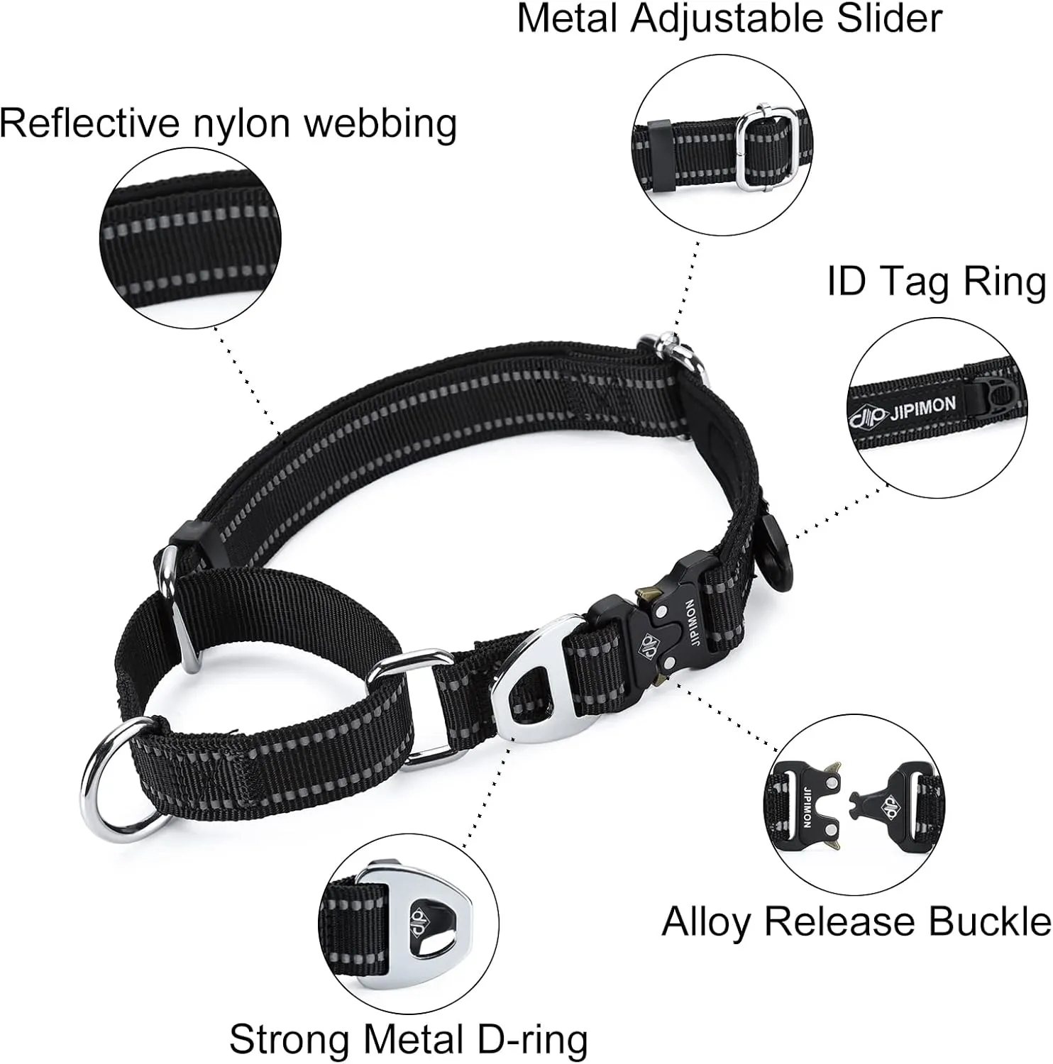 Martingale Dog Collar Reflective Nylon Soft Cushion with Alloy Buckle Dog Collar Martingale Small Medium and Large Dogs (Small, Red)