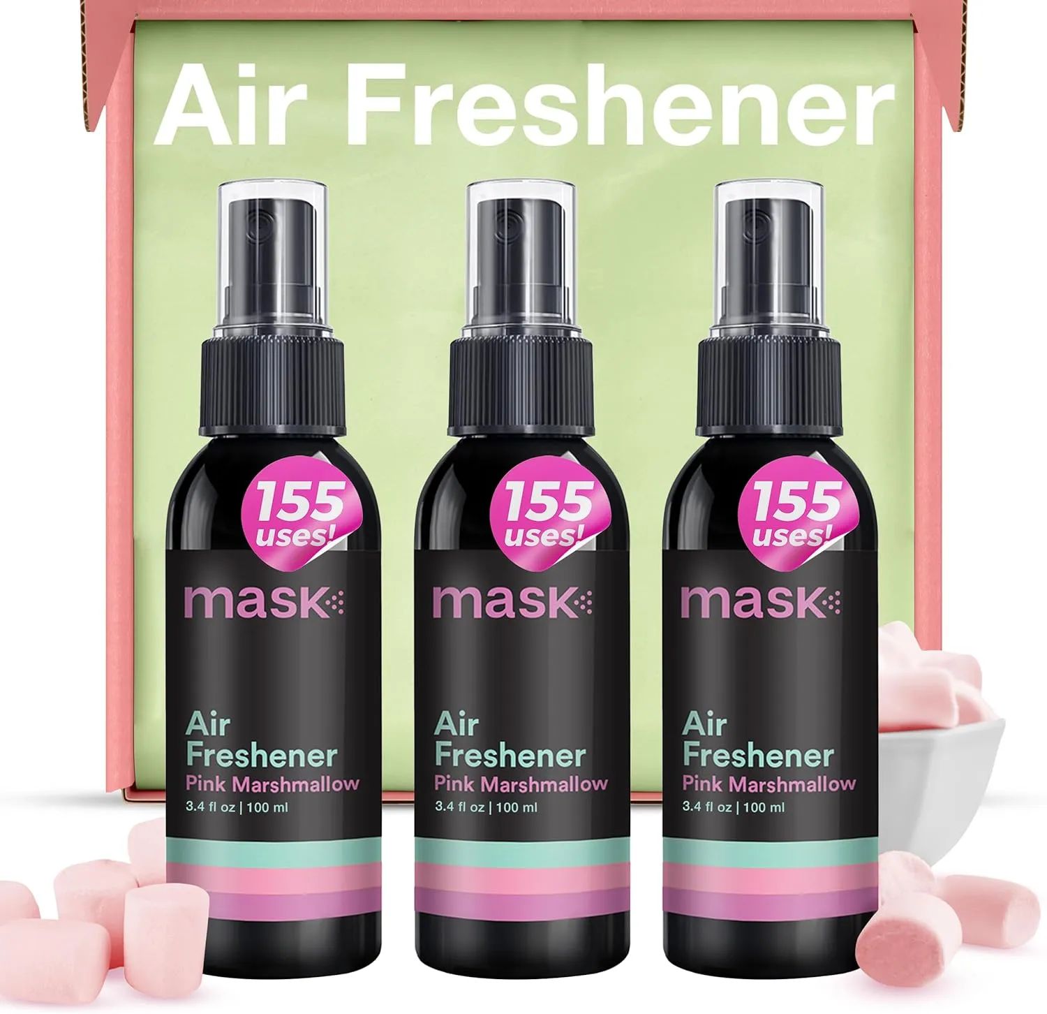 Mask - Air Freshener Spray, Bathroom Deodorizer, Travel Size Air Freshener, Long Lasting, Strong Odor Eliminator, Pet Odor Eliminator, Room Deodorizer, 10.2 Fl Oz, Marshmallow, Pack of 3