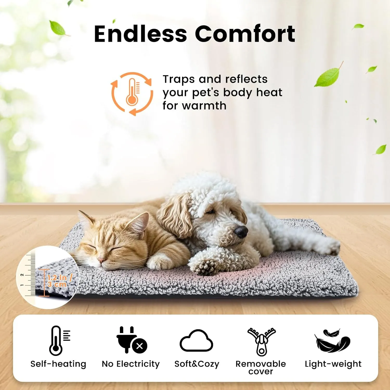 Miguel Cat Bed Self Warming Dog Bed Cat Self Heating Mat for Dog Heating Pad for Dogs House 42 x 28 inch Thermal Dog Crate Pad, Indoor Mat with Removable Washable Cover(Gray,XL)