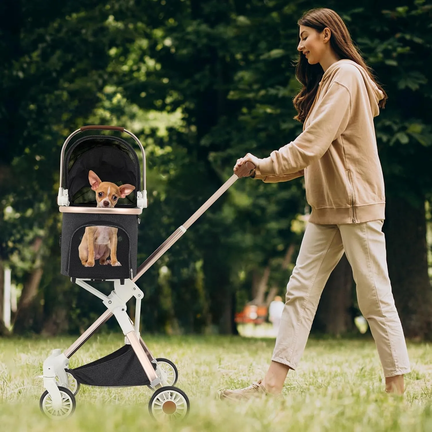 MoNiBloom 3 in 1 Pet Stroller with Adjustable Handle, Jogging Stroller w/Detachable Carrier & Lightweight Aluminum Frame for Dogs Cats, Dark Gray