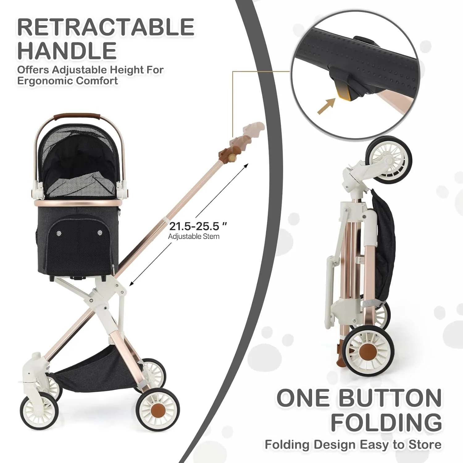MoNiBloom 3 in 1 Pet Stroller with Adjustable Handle, Jogging Stroller w/Detachable Carrier & Lightweight Aluminum Frame for Dogs Cats, Dark Gray