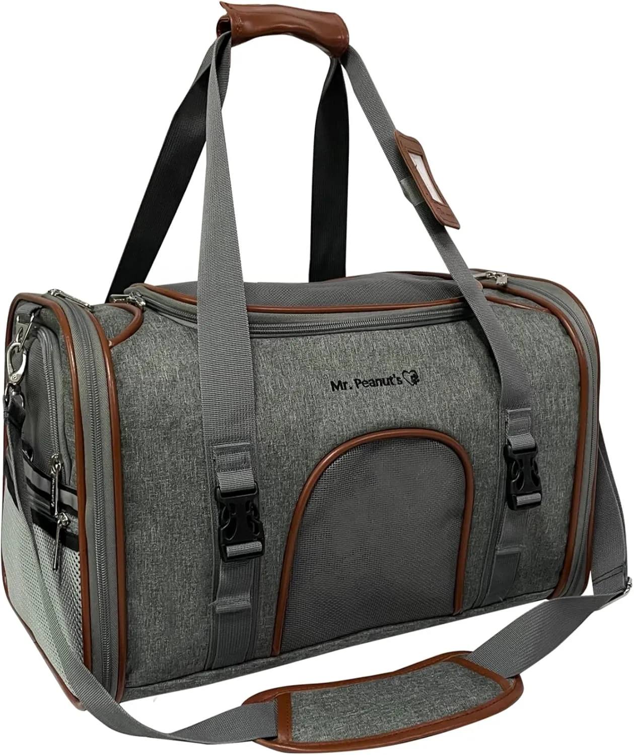 Mr. Peanut's Expandable Airline Approved Soft Sided Pet Carrier, Luxury Travel Tote with Premium Auto Self Locking Zippers, 18LX10.5WX11 H (Twilight Grey)