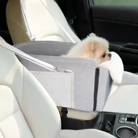 Multi-Function Small Dog Car Seat Center Console & Carrier - Sturdy Console Dogs Car Seats for Small Dogs & Cats, Pet Dog Bed for Cars Back Seat for Up to 11 lbs, 19 x 10 x 9.5 Inches, Gray