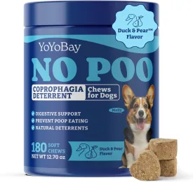 No Poo Chews for Dogs, Coprophagia Deterrent, Stool Eating Deterrent - with Probiotics, Fiber Blend, Natural Deterrent - Digestive Health & Immune Support - 180 Soft Chews, Duck & Pear Flavor