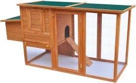 Outdoor Wooden Chicken Coop Multi-Level Hen House with Egg Cage, Poultry Cage w/Ramps, Run, Wire Fence