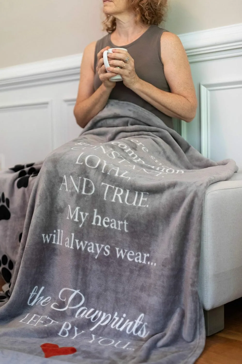 Pawprints Left by You Pet Memorial Blanket with Heartfelt Sentiment - Comforting Pet Loss/Pet Bereavement Gift
