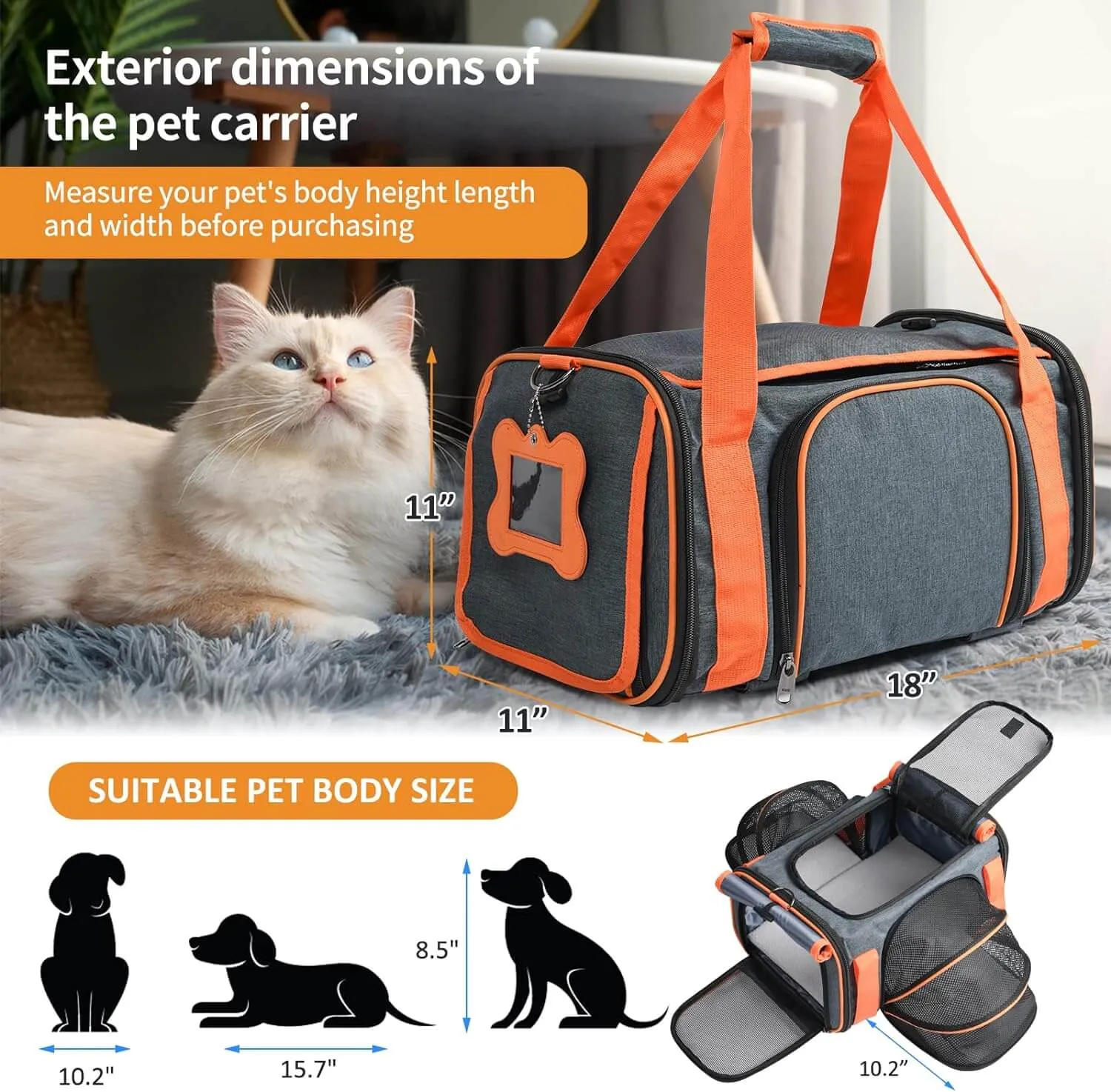 Pet Carrier Airline Approved for Small Dogs & Cats Puppy