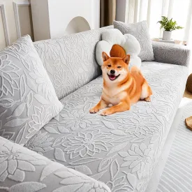 Pet Couch Covers for Sofa, Boho 3D Floral Couch Protector for Dogs with 2 Pillow Covers 18x18, Soft Comfy Washable Plush Sofa Mat Pet Bed Couch Slipcover (Light Gray,L)