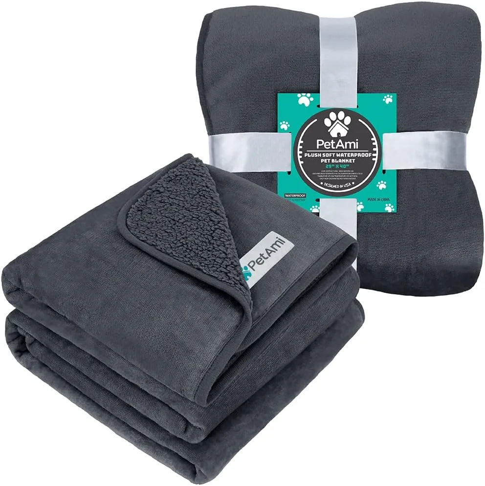 PetAmi Waterproof Dog Blanket for Small Medium Dogs, Pee Proof Pet Blanket for Couch Bed, Reversible Water Proof Blanket for Puppy Indoor Cat, Soft Dog Fleece Blankets Washable, 29x40 Gray