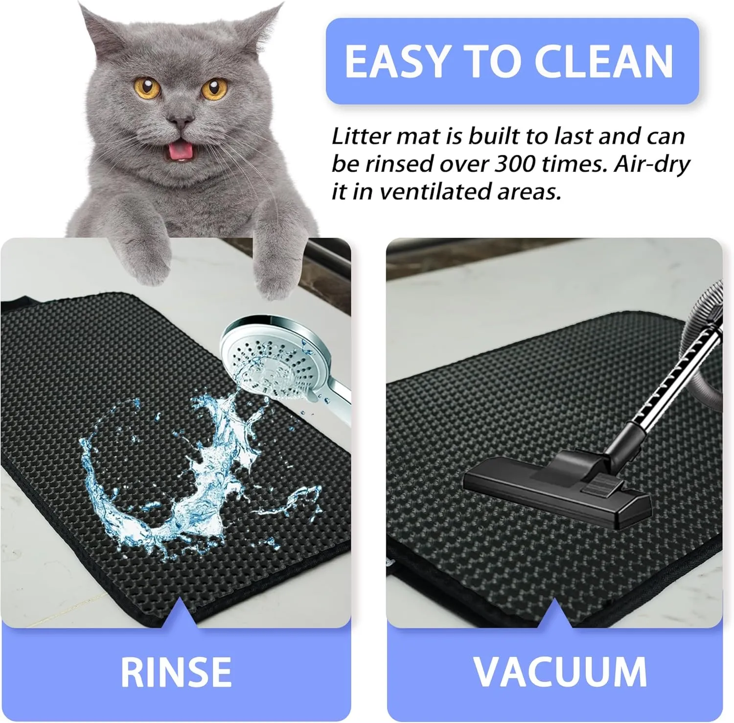 PETKARAY Cat Litter Mat, Litter Box Mat with Hidden Handle, Upgraded Anti-Slip Back Layer, Large Scatter Control and Urine-Proof Litter Trapping Mat for Kitty