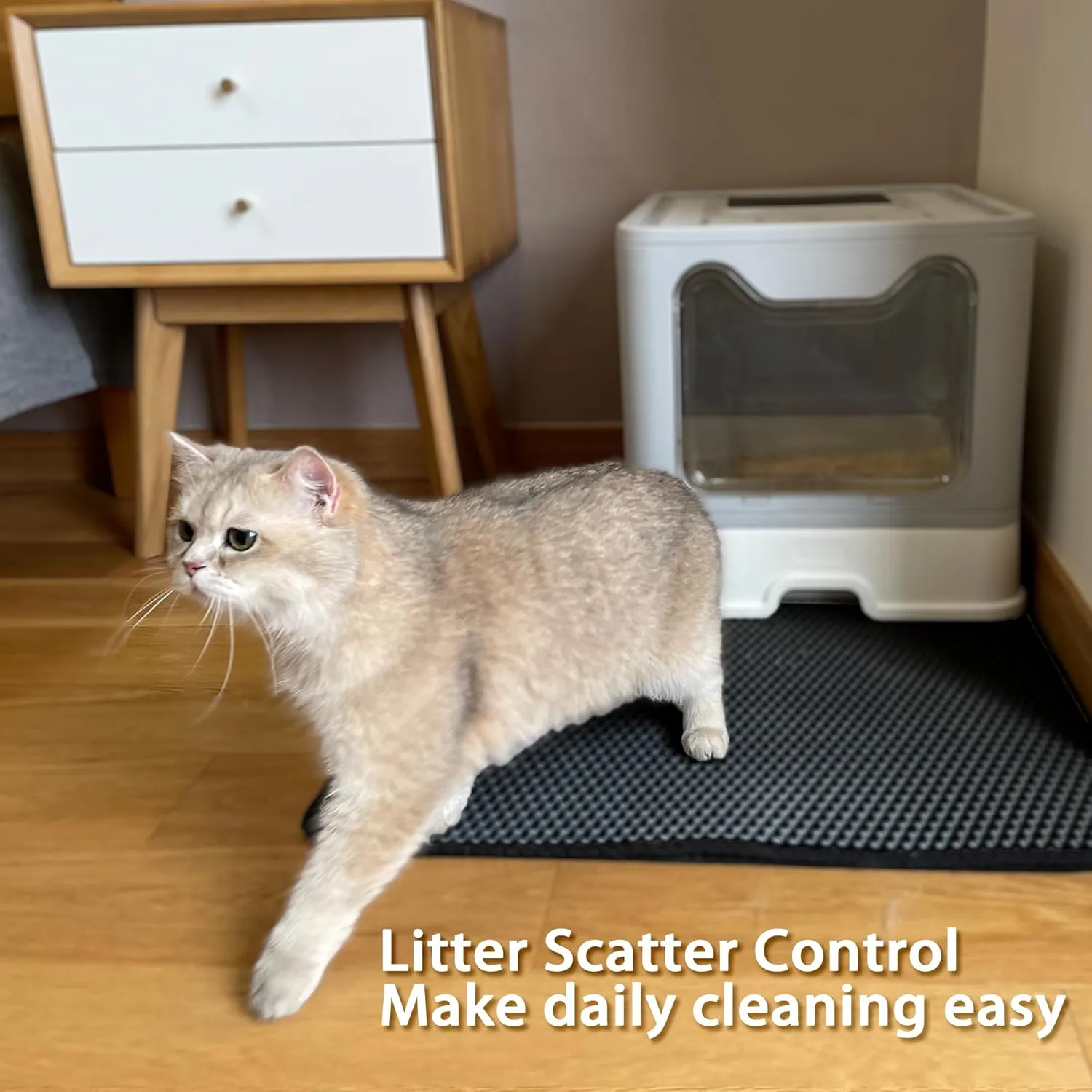 PETKARAY Cat Litter Mat, Litter Box Mat with Hidden Handle, Upgraded Anti-Slip Back Layer, Large Scatter Control and Urine-Proof Litter Trapping Mat for Kitty