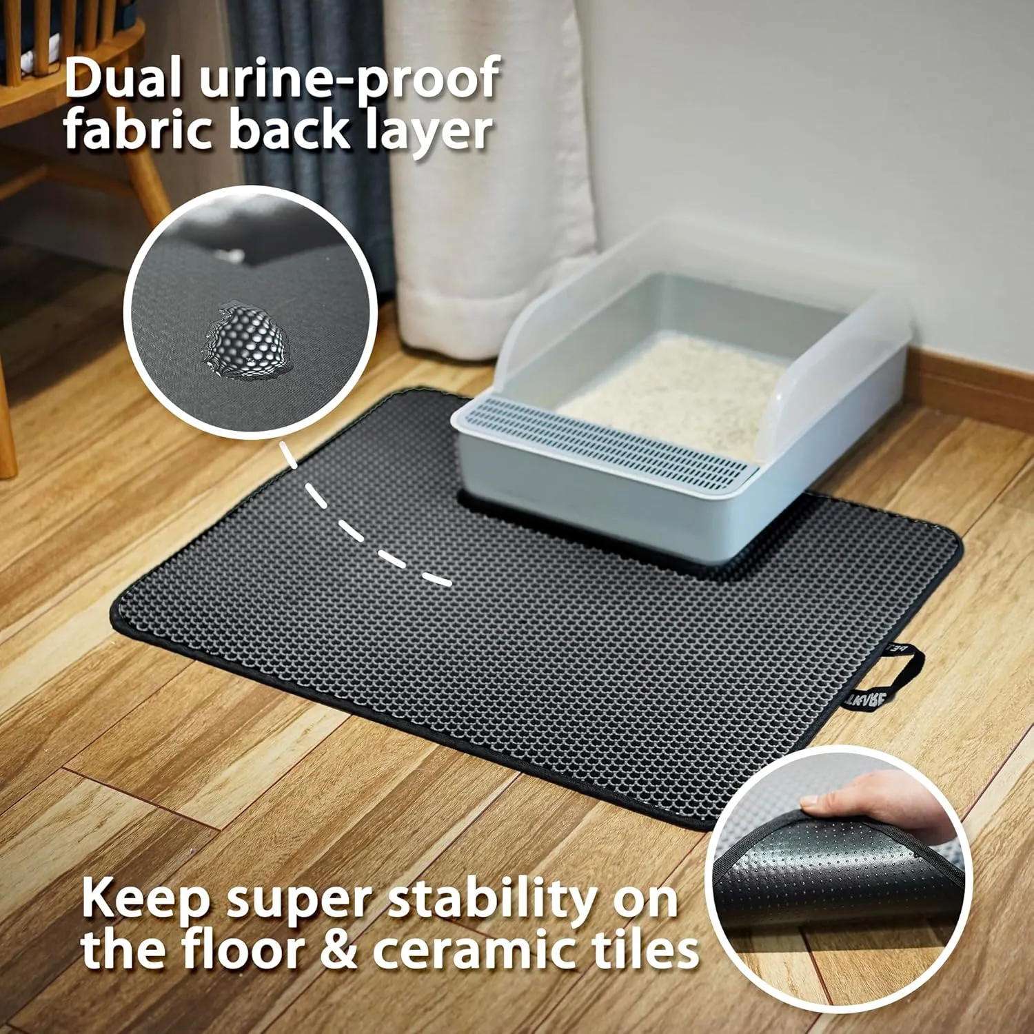 PETKARAY Cat Litter Mat, Litter Box Mat with Hidden Handle, Upgraded Anti-Slip Back Layer, Large Scatter Control and Urine-Proof Litter Trapping Mat for Kitty