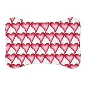 Pink Hearts White Pet Feeding Mat Bone Shape Dog/Cat Food Placemat