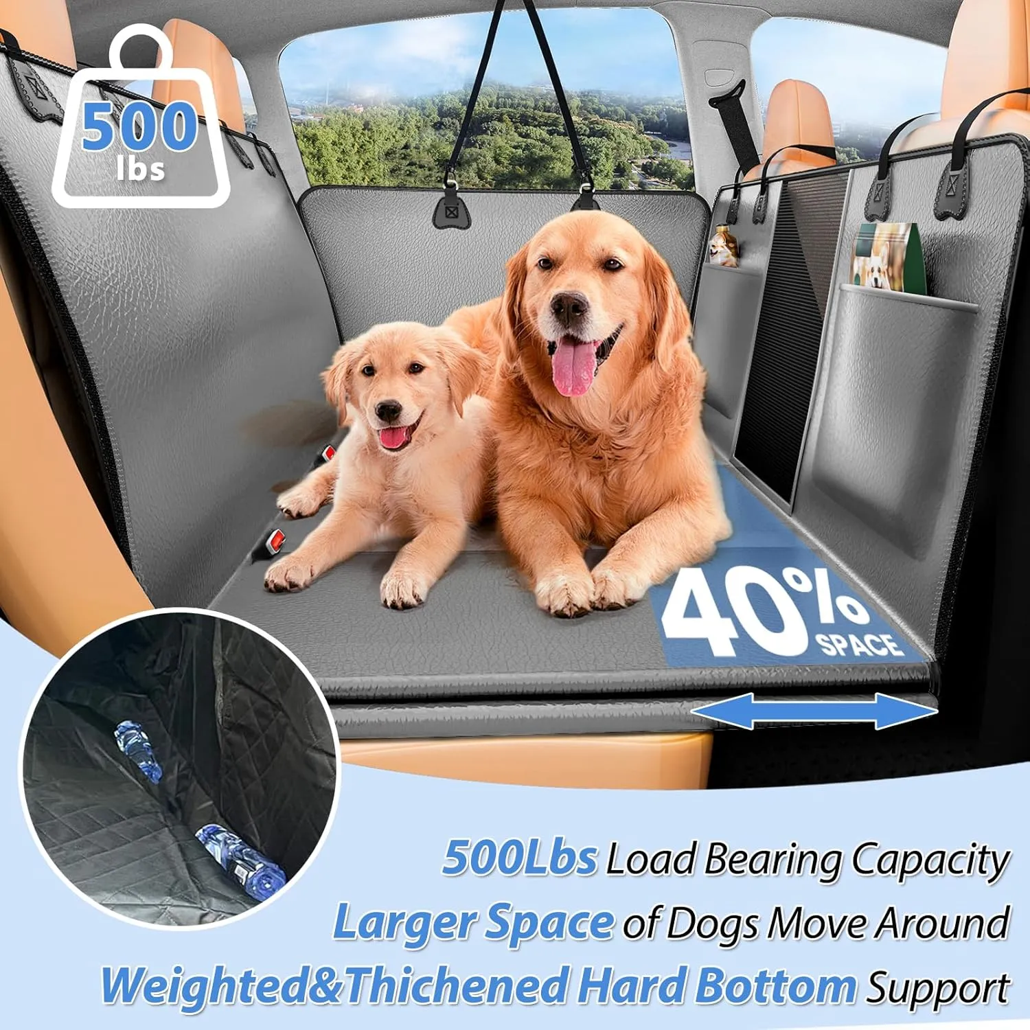 PU Leather Back Seat Extender for Dogs,Waterproof Back Seat Pet Cover for Dogs,Hard Bottom Up to 500Lbs Dog Car Seat Cover,Grey Large Space Dog Hammock for Car,SUV,Small Truck