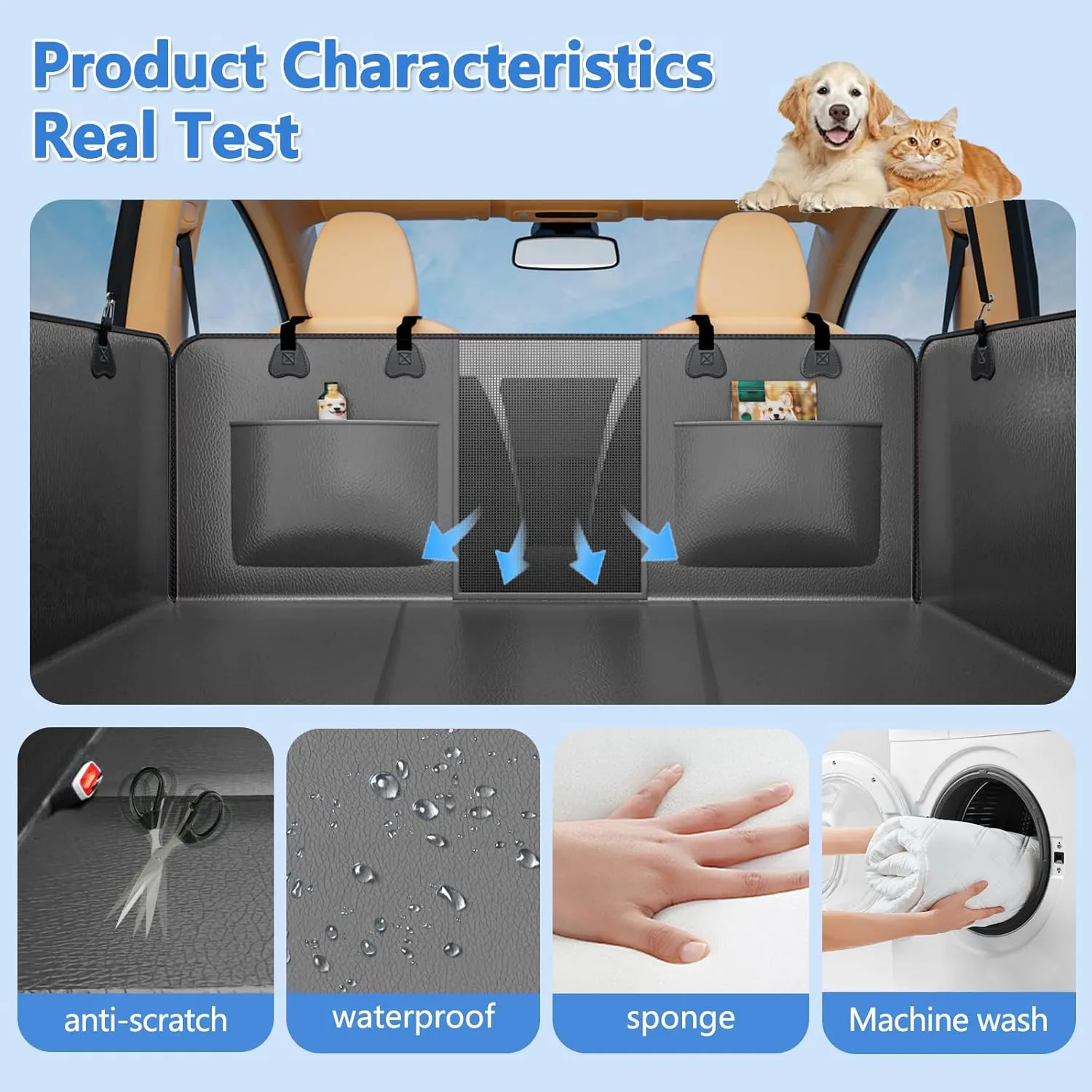 PU Leather Back Seat Extender for Dogs,Waterproof Back Seat Pet Cover for Dogs,Hard Bottom Up to 500Lbs Dog Car Seat Cover,Grey Large Space Dog Hammock for Car,SUV,Small Truck