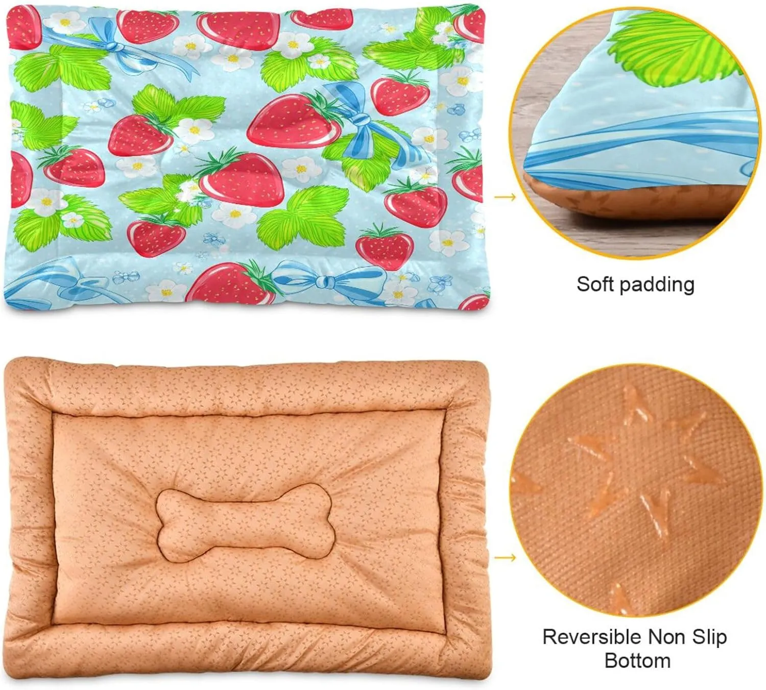 Red Strawberries Outdoor Dog Bed for Small Dogs Washable Waterproof Travel Pet Bed Mat Portable Cat Bed with Non-Slip Bottom for Indoor and Sleeping 36 x 24 Inch