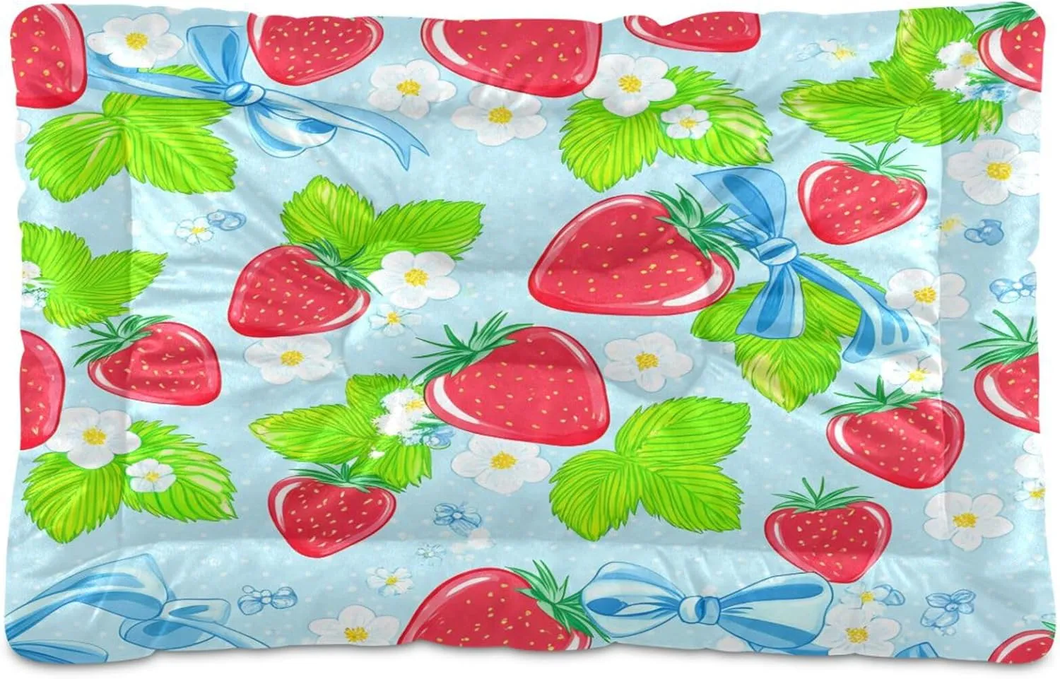Red Strawberries Outdoor Dog Bed for Small Dogs Washable Waterproof Travel Pet Bed Mat Portable Cat Bed with Non-Slip Bottom for Indoor and Sleeping 36 x 24 Inch