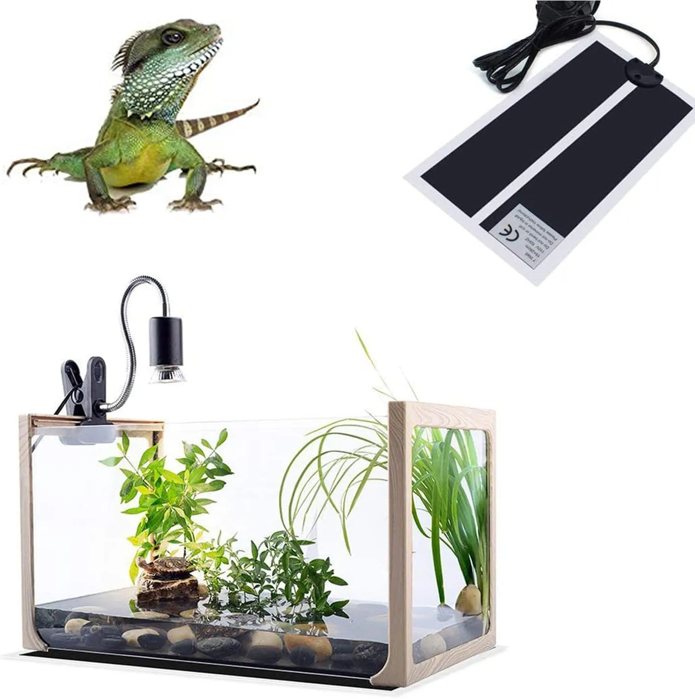 Reptile Heating Mat with Temperature Adjustment, Waterproof Reptile Heat Pad Under Tank Terrarium Heater for Amphibians, Small Animals, Seeding (7W 11 x 5.9 in)