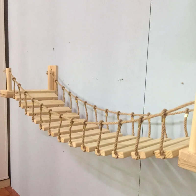Roped Cat Bridge Climbing Frame Wall Mounted Wood Cat Tree House