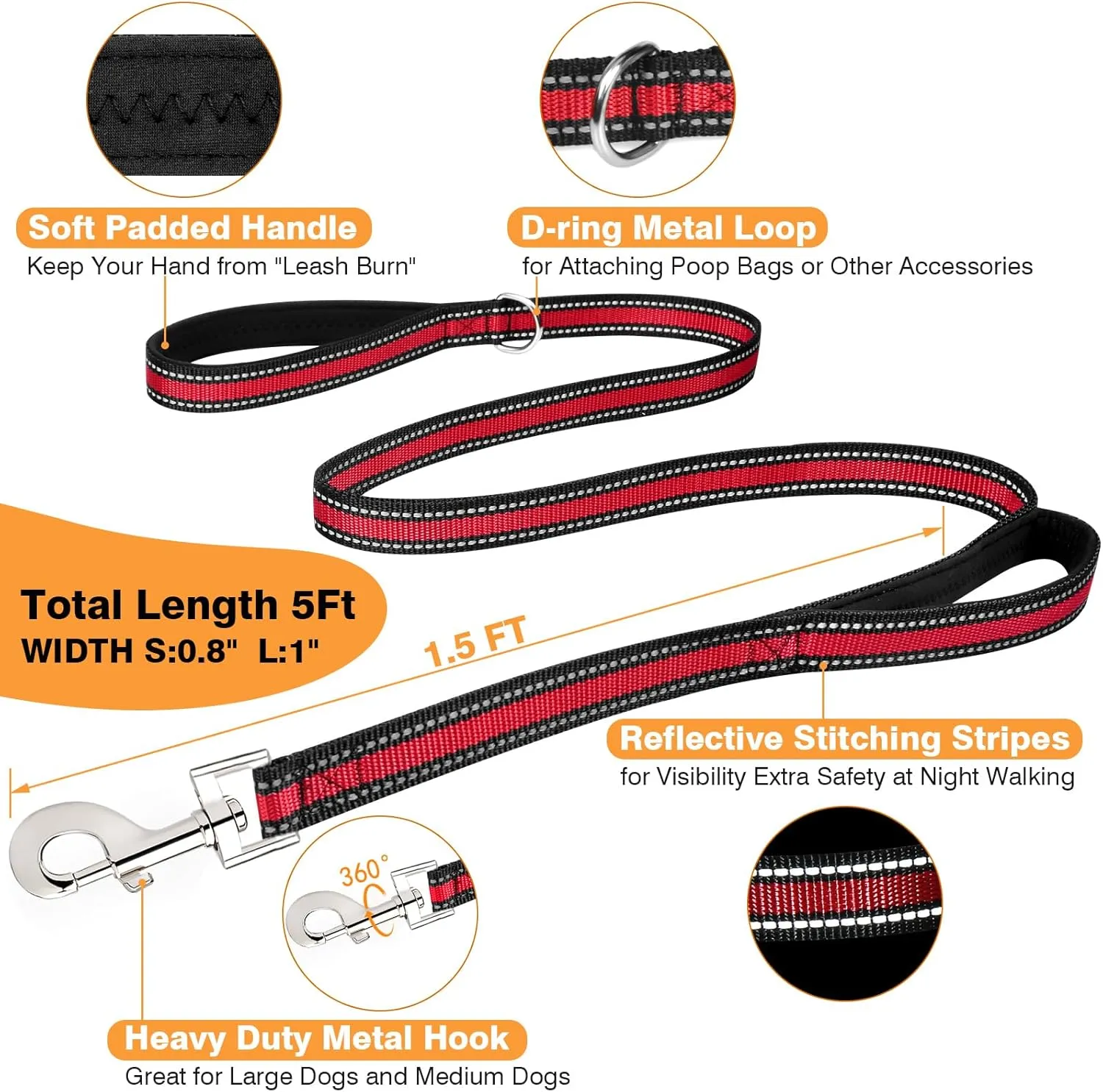Service Dog Vest ID Tag Leash 6 Pcs Patches,Air Mesh Service Dog Harness with 2 Handles Dog Leash,2-Sided Metal Tag for Service Animals for Walking Training,No Pull Pet Harness Set Red M