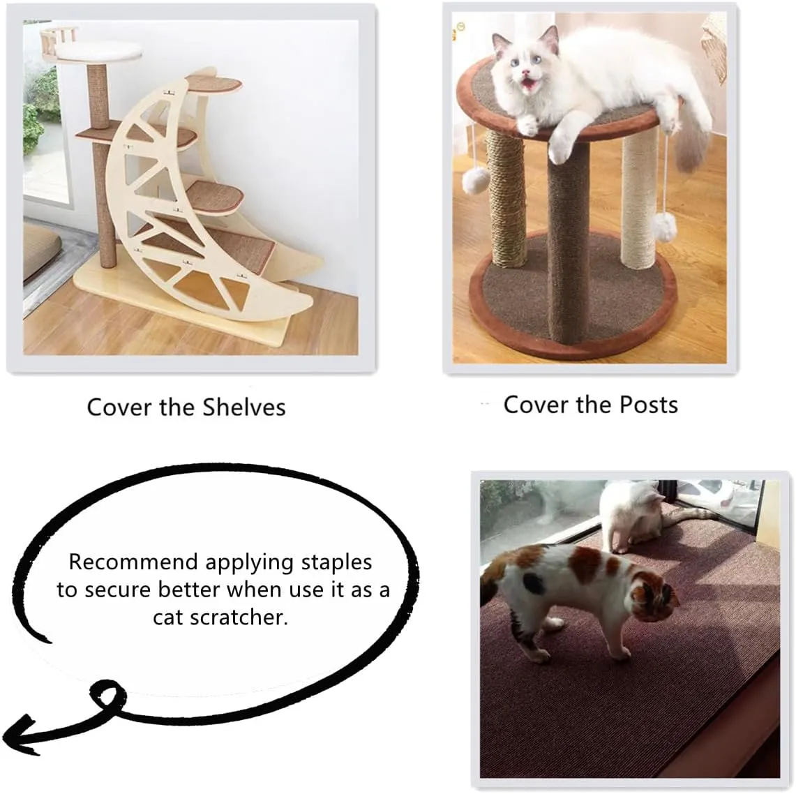 SHENGOCASE 78.7"x15.8" Trimmable Self-Adhesive Carpet Mat Pad Replacement for Cat Tree Shelf Shelves, Cat Wall Furniture Steps, Carpet Scratching Post Scratcher Couch Protector (Brown)