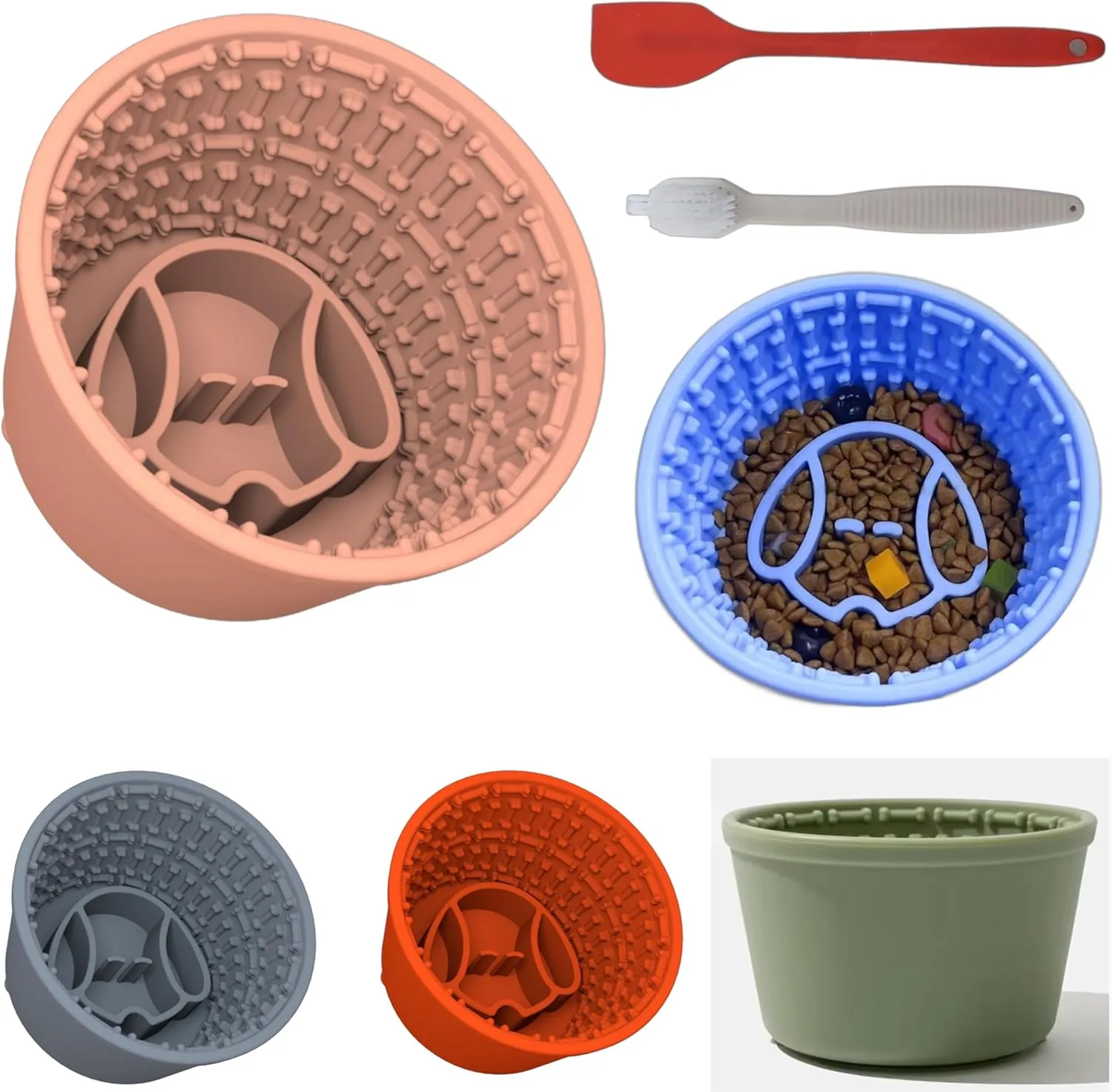 Silicone Slow Feeder Dog Bowl Dogs and Cats, Anxiety and Boredom Relief Fun Maze Bloat Stop BPA-Free Anti-Choking Stop Gulping Pet Feeder