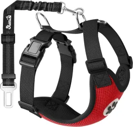 SlowTon Dog Seat Belt Harness for Car, Dog Car Harness Adjustable Mesh Breathable & Dog Seatbelt Safety Tether with Elastic Bungee for Small Medium Large Pets(Red, Single Clip, M)