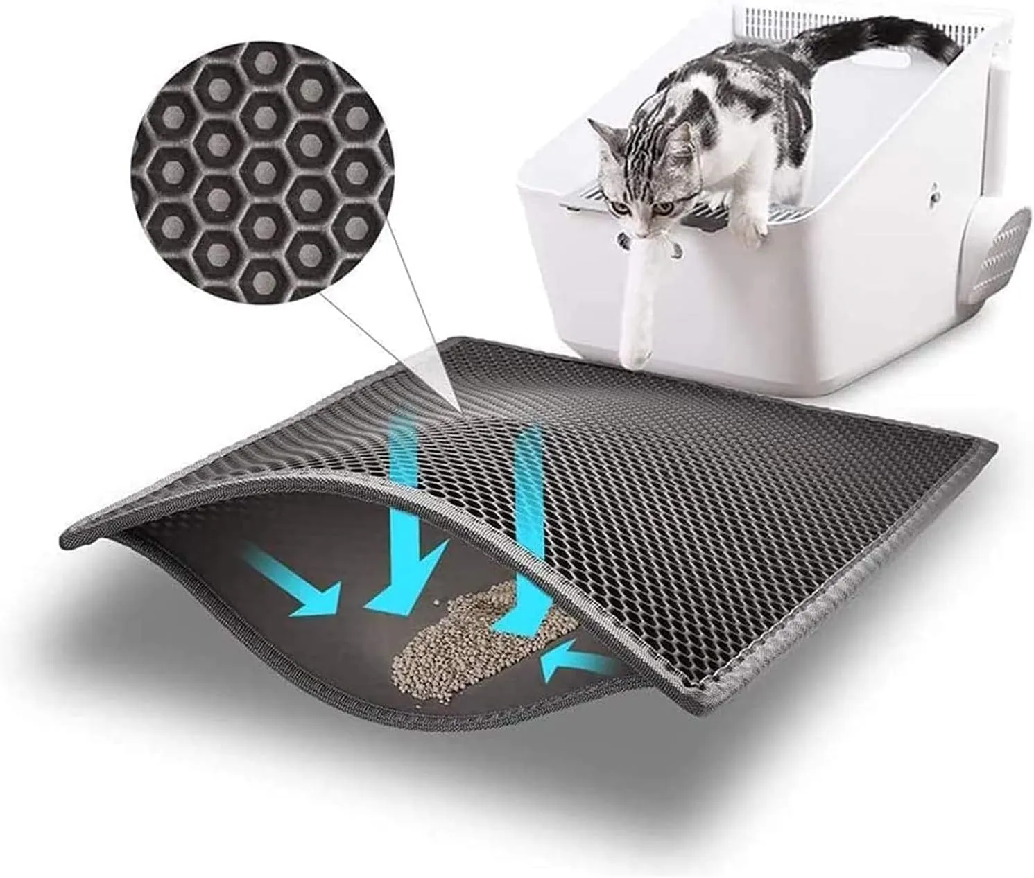 Small Cat Litter Box Mat: Easy Clean Cat Litter Mat for Floor, Kitty Scratch Cute Pad (15x24 Inch Grey)