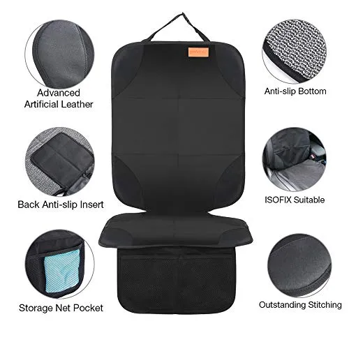 Smart Elf Car Seat Protector, 2Pack Seat Protector Protect Child Seats with Thickest Padding and Non Slip Backing Mesh Pockets for Baby and Pet