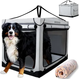 Soft Collapsible Dog Crate - 48 Inch Portable Crate with Extra Space Indoor & Outdoor, 4-Door Foldable Pet Kennel with Durable Mesh Windows, Gray