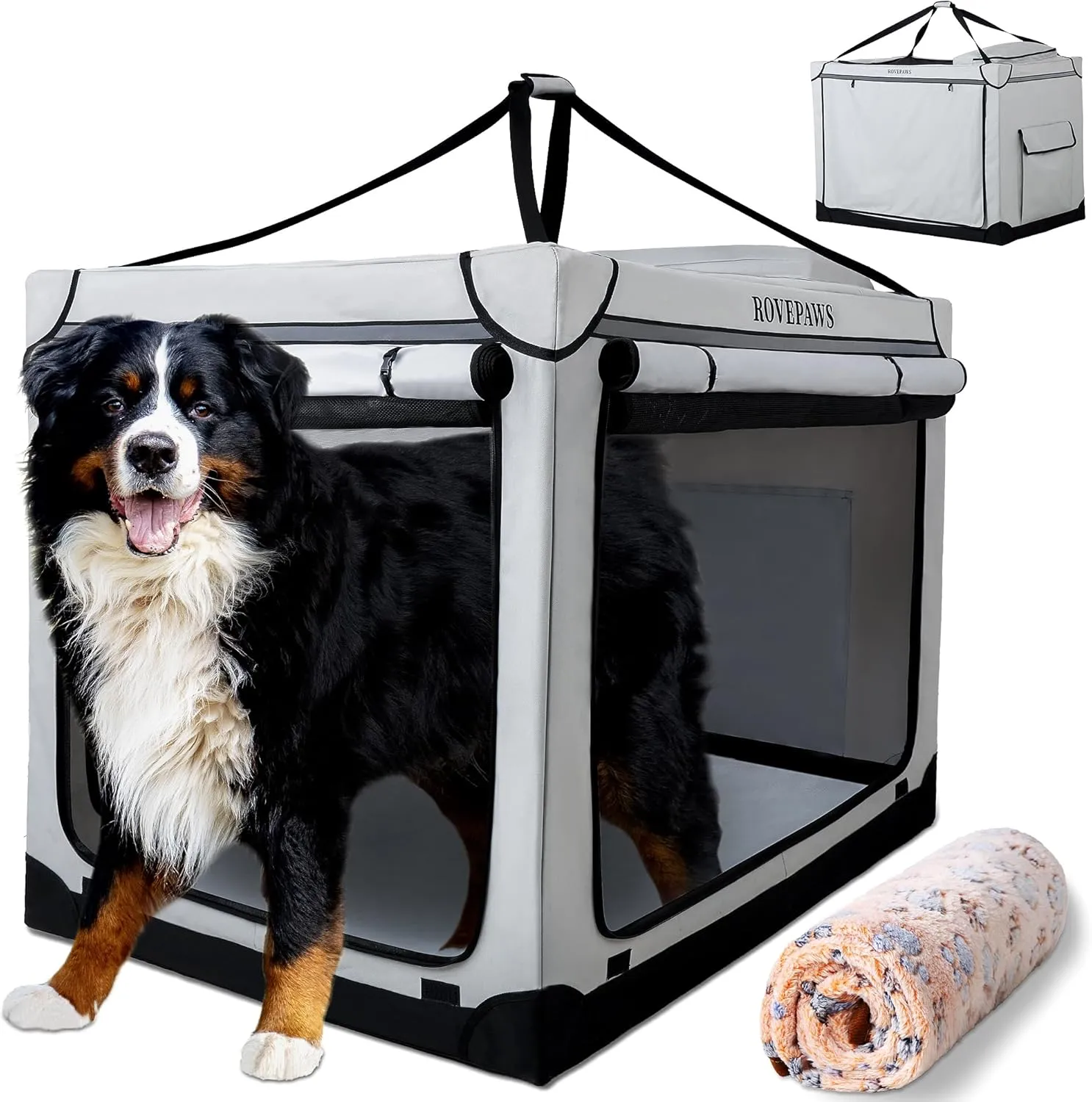 Soft Collapsible Dog Crate - 48 Inch Portable Travel Crate with Extra Space Indoor & Outdoor, 4-Door Foldable Pet Kennel with Durable Mesh Windows, Light Gray