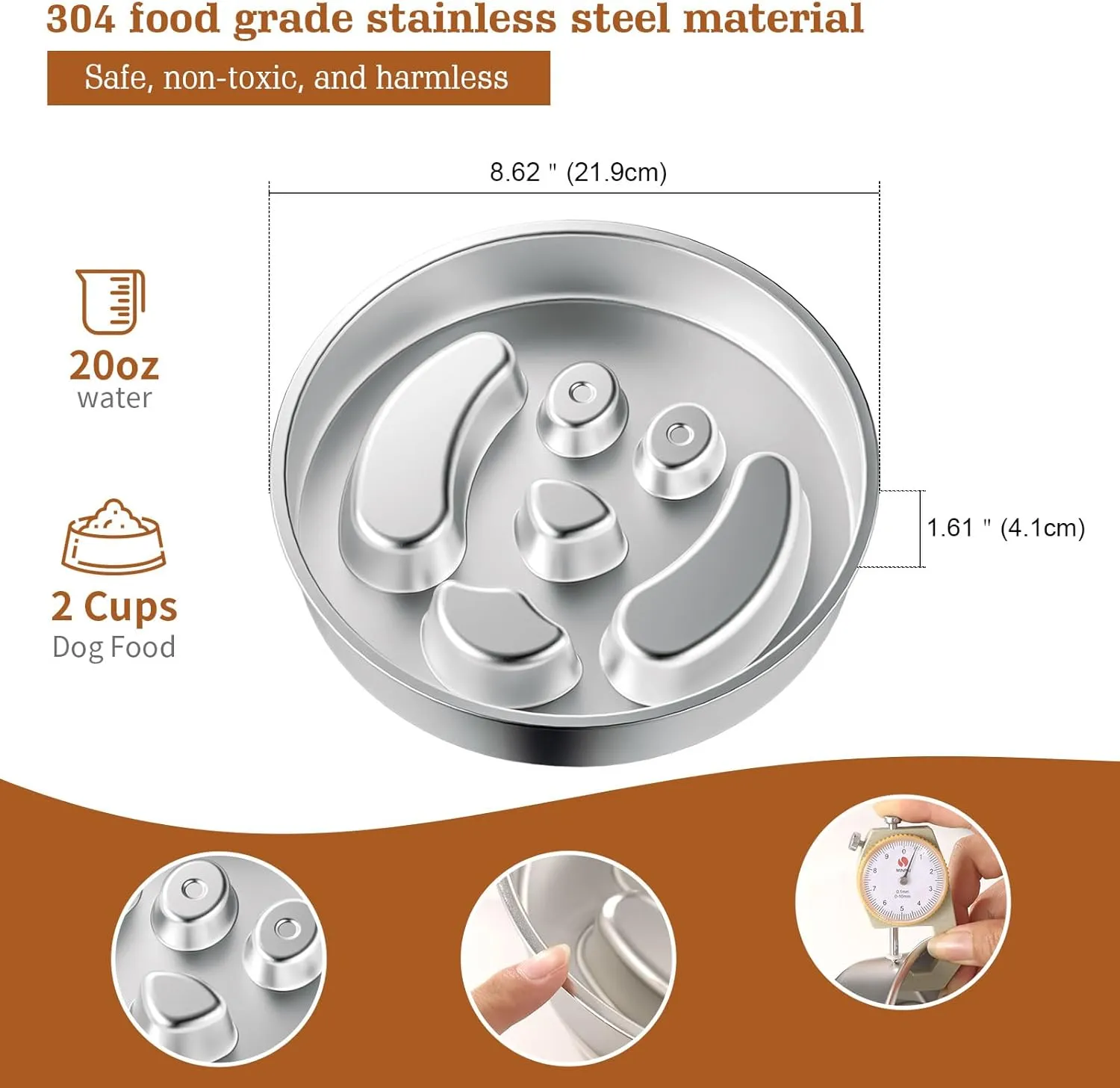 Stainless Steel Slow Feeder Dog Bowls  Non-Slip Metal Dog Bowl for Large & Medium Breeds, Puppy Puzzle Feeder  2 Cup Capacity for Small to Big Pets  Durable Slow Feed Dog & Cat Food Dish