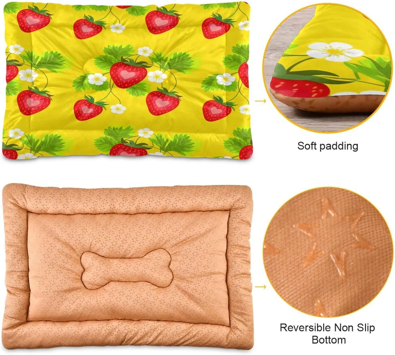 Strawberries with Dasies Outdoor Dog Bed for Small Dogs Washable Waterproof Travel Pet Bed Mat Portable Cat Bed with Non-Slip Bottom for Indoor and Sleeping 18 x 24 Inch
