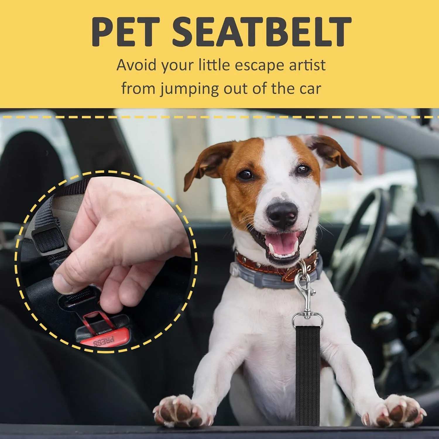 SunGrow Dog Seat Belt for Car, Adjustable Nylon Pet Seatbelt, Supports All Cars, Dog Car Leash Seat Belt, Seatbelt for Dogs, Cats & Ferrets Travel Harness