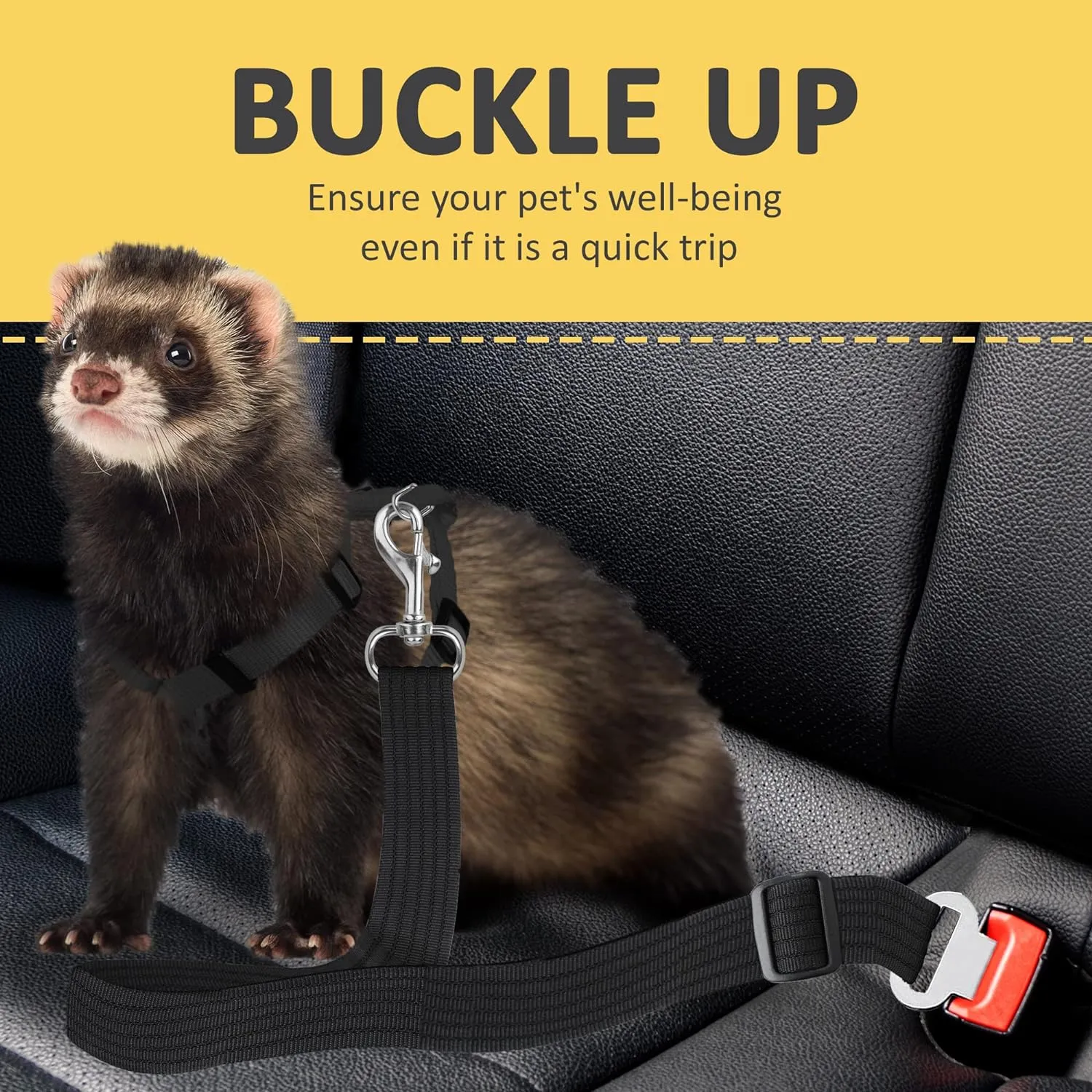 SunGrow Dog Seat Belt for Car, Adjustable Nylon Pet Seatbelt, Supports All Cars, Dog Car Leash Seat Belt, Seatbelt for Dogs, Cats & Ferrets Travel Harness