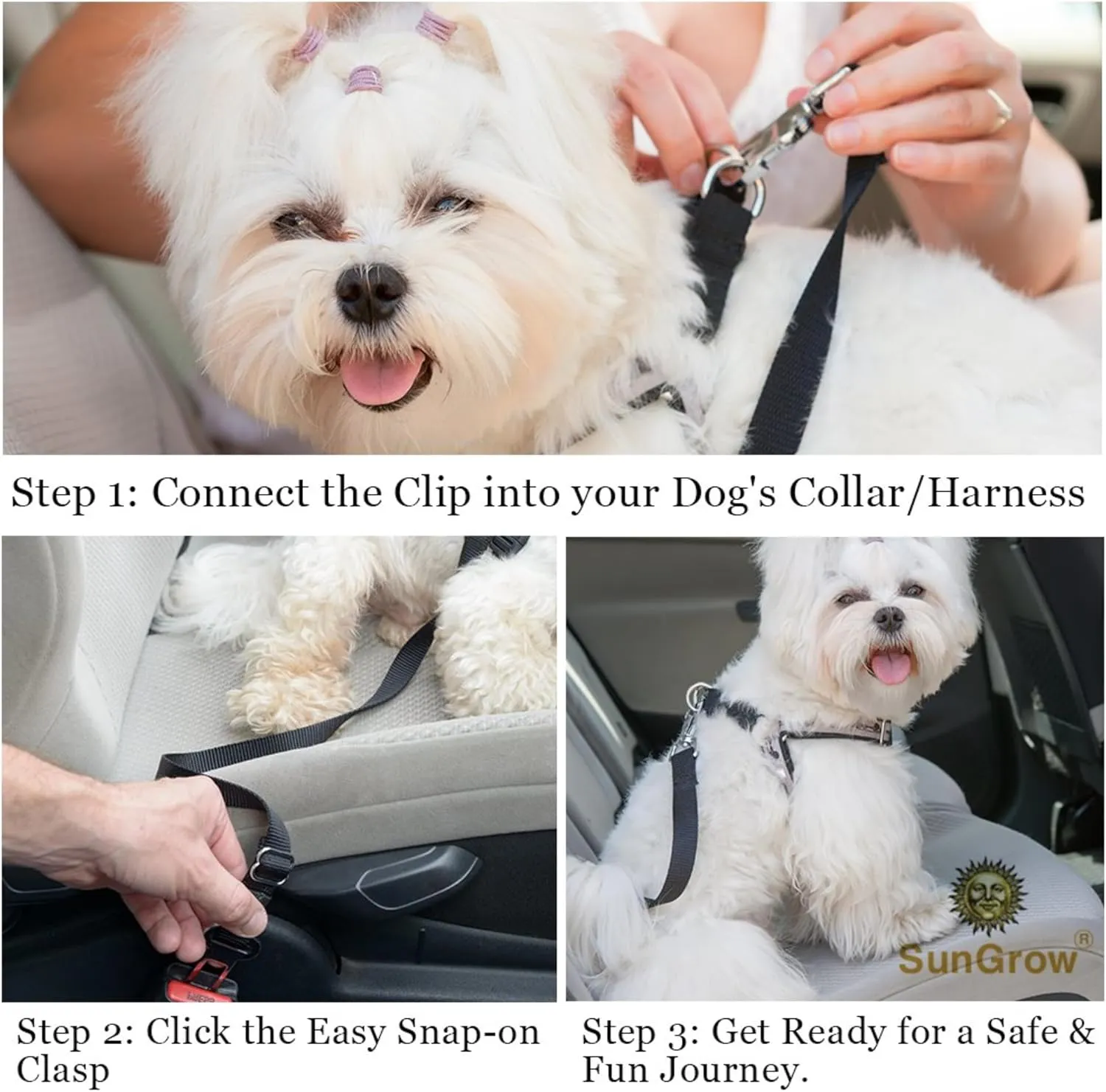 SunGrow Dog Seat Belt for Car, Adjustable Nylon Pet Seatbelt, Supports All Cars, Dog Car Leash Seat Belt, Seatbelt for Dogs, Cats & Ferrets Travel Harness