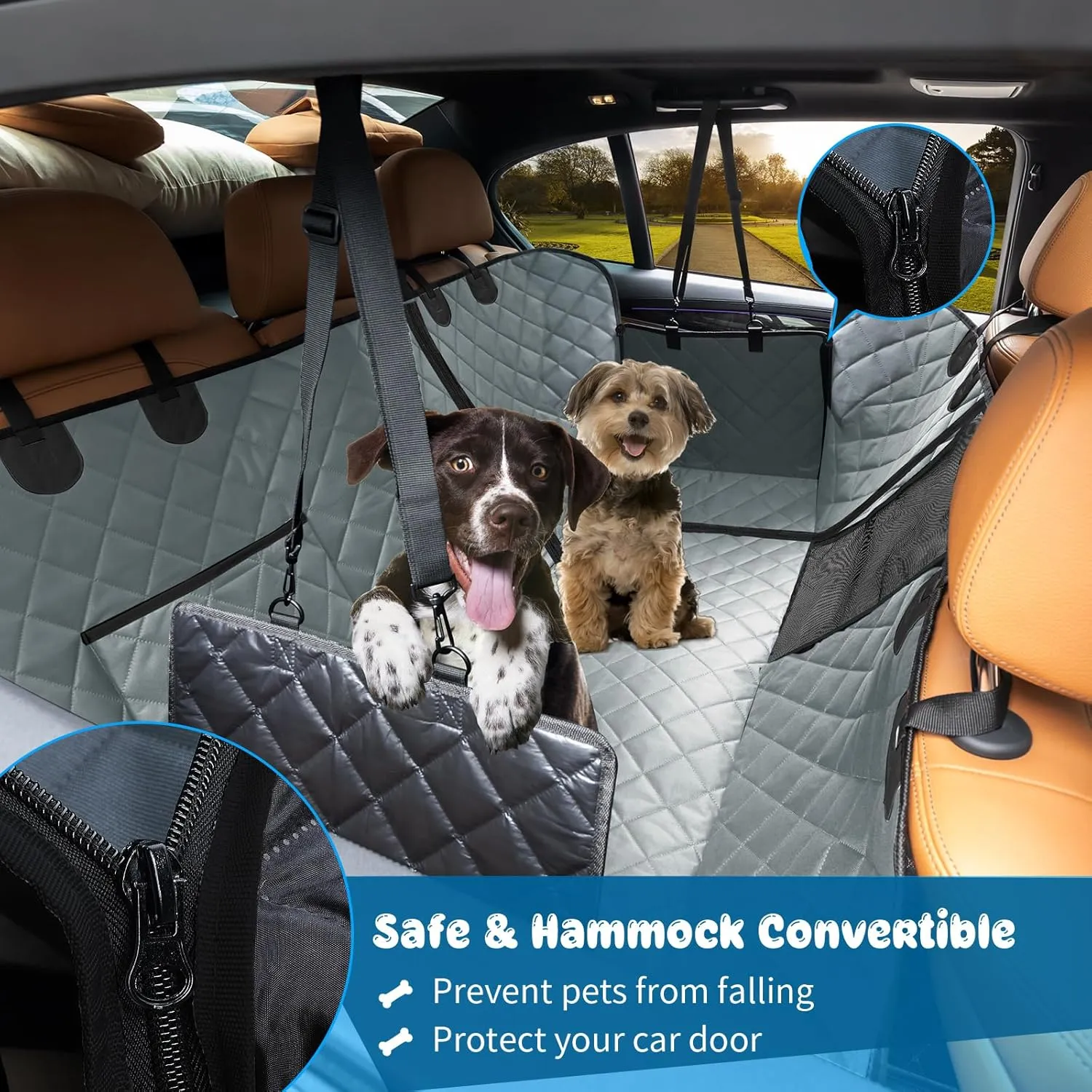 URPOWER 6-in-1 Dog Car Seat Cover for Back Seat, 40/60 Split, Waterproof Dog Car Hammock with Mesh Window & Side Flap, Pet Backseat Protector for Car, SUV, Truck