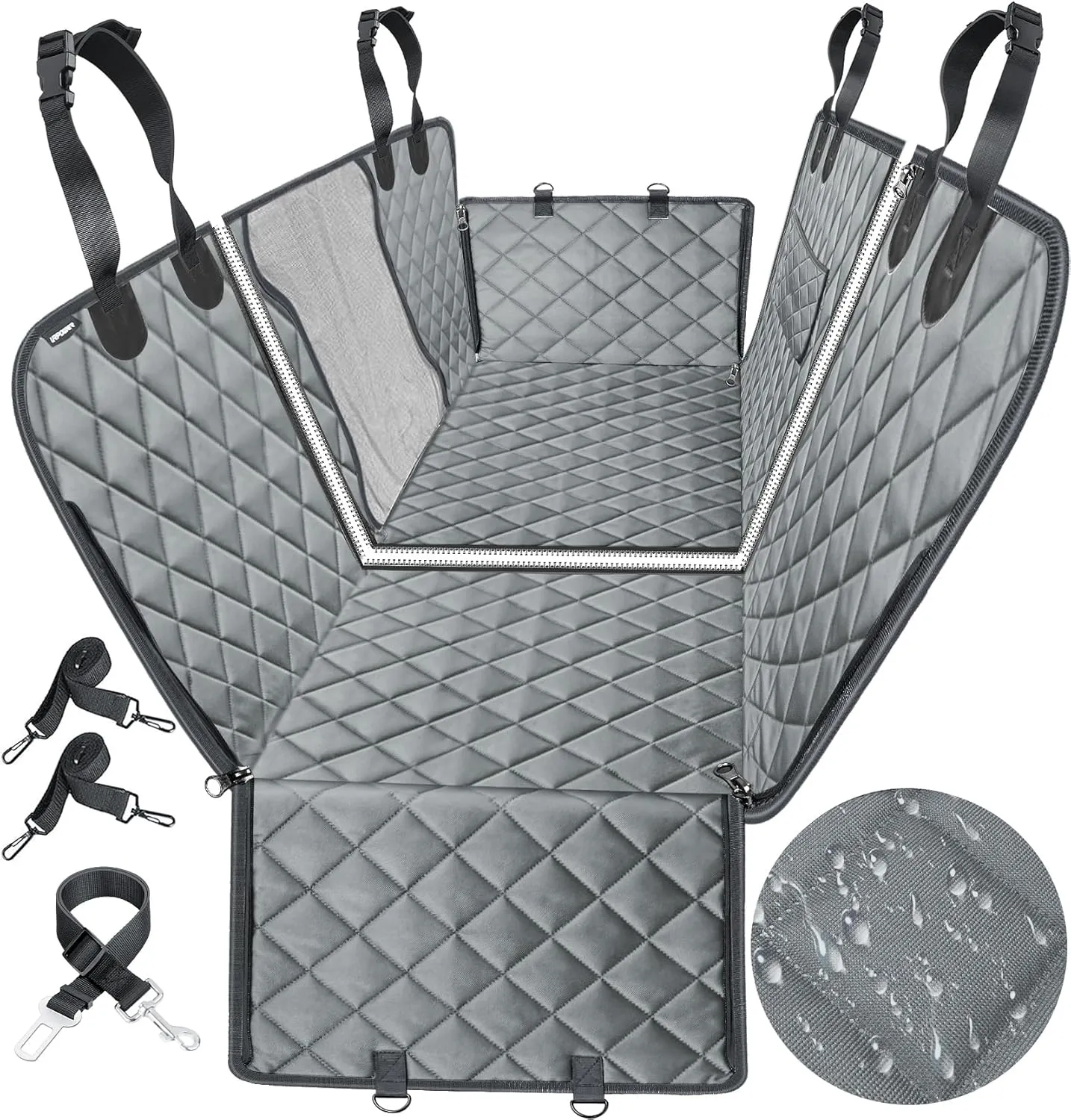 URPOWER 6-in-1 Dog Car Seat Cover for Back Seat, 40/60 Split, Waterproof Dog Car Hammock with Mesh Window & Side Flap, Pet Backseat Protector for Car, SUV, Truck