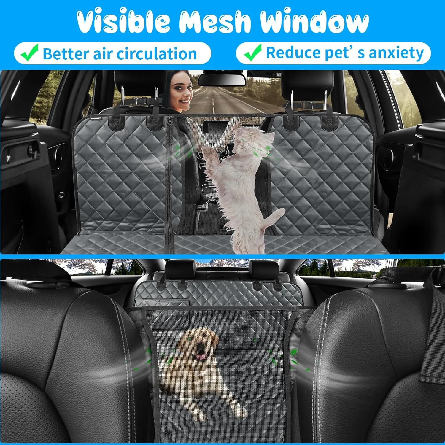 URPOWER 6-in-1 Dog Car Seat Cover for Back Seat, 40/60 Split, Waterproof Dog Car Hammock with Mesh Window & Side Flap, Pet Backseat Protector for Car, SUV, Truck