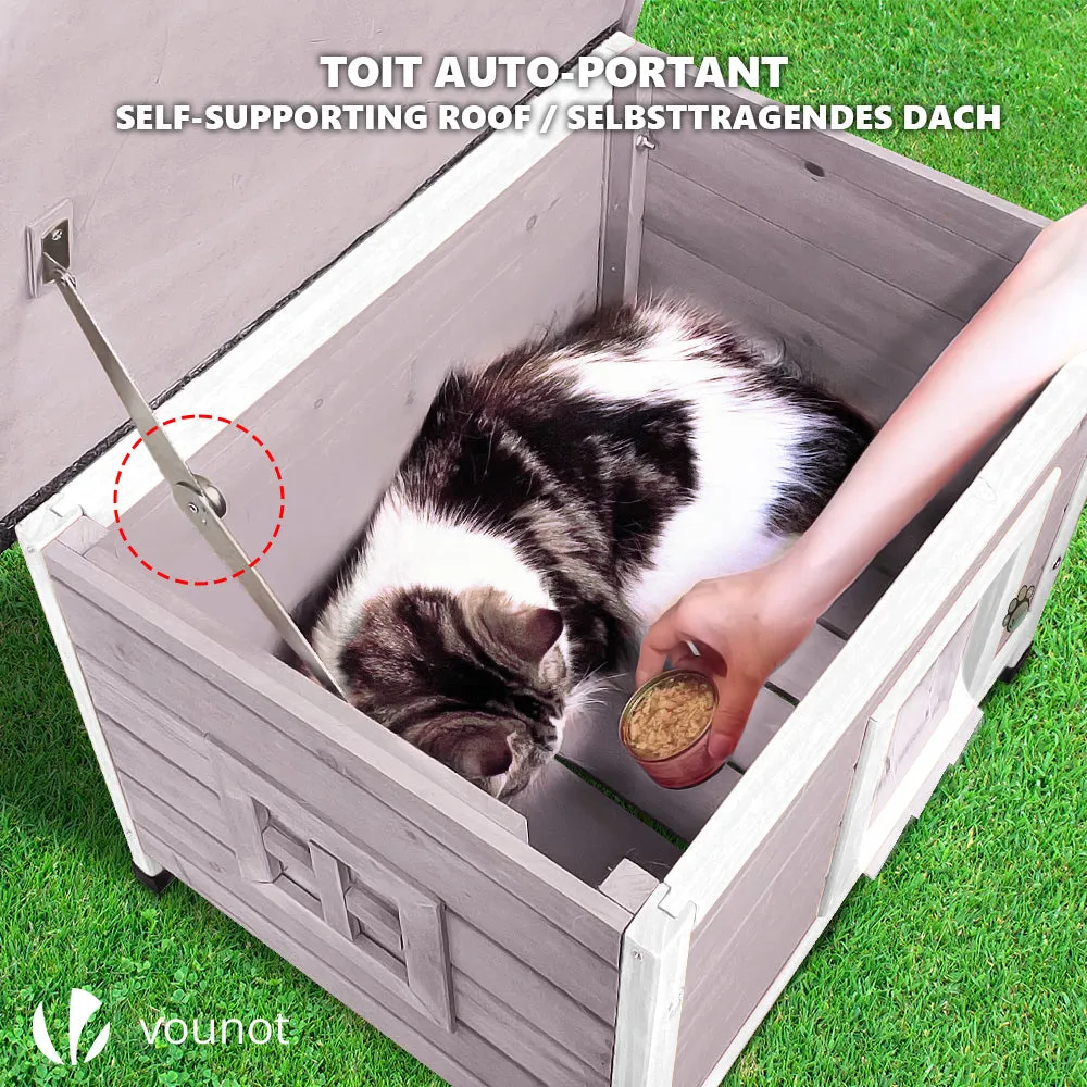 VOUNOT Cat House Wooden Kitten Home Outdoor Pet Shelter 57x45x43cm, Grey