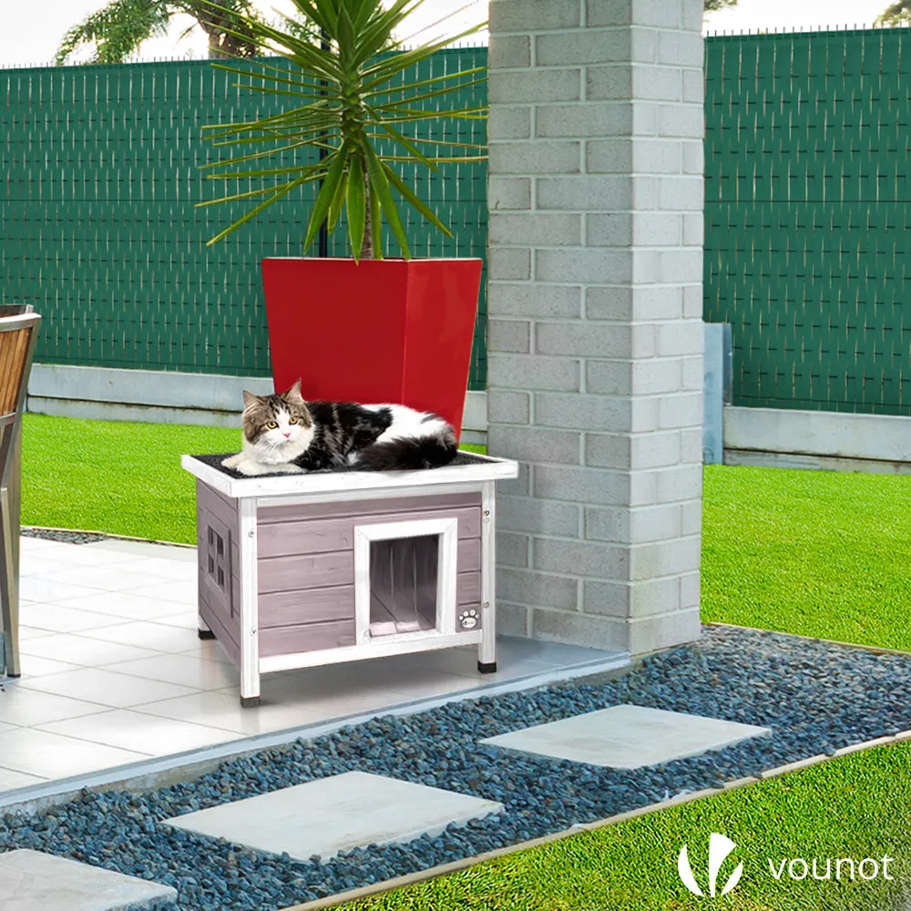 VOUNOT Cat House Wooden Kitten Home Outdoor Pet Shelter 57x45x43cm, Grey
