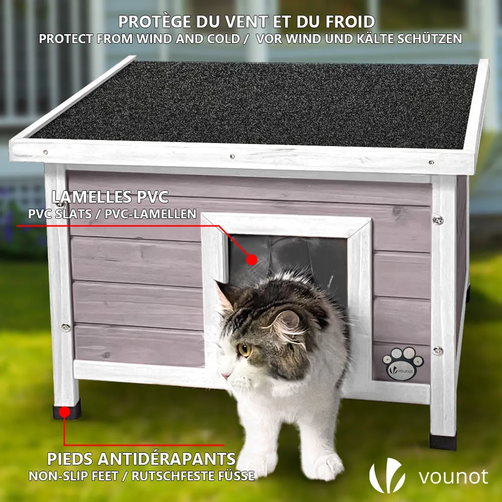 VOUNOT Cat House Wooden Kitten Home Outdoor Pet Shelter 57x45x43cm, Grey
