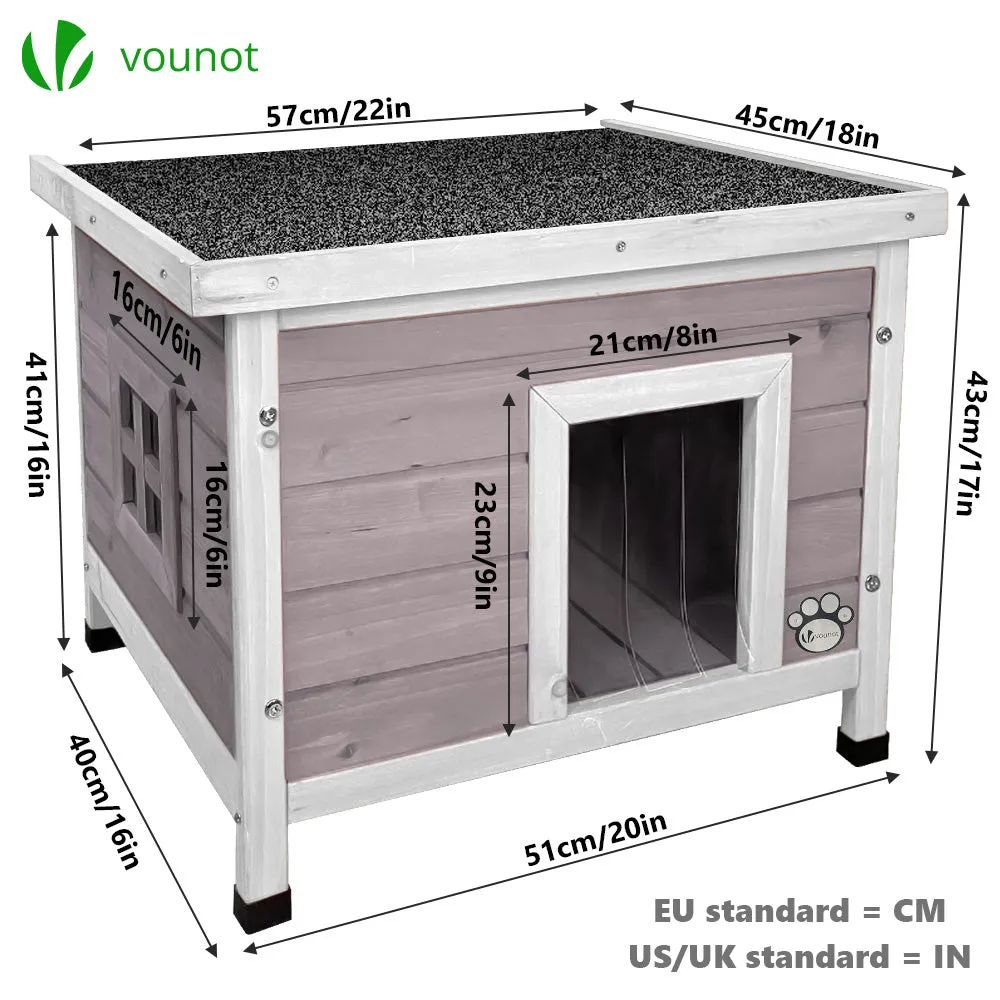 VOUNOT Cat House Wooden Kitten Home Outdoor Pet Shelter 57x45x43cm, Grey