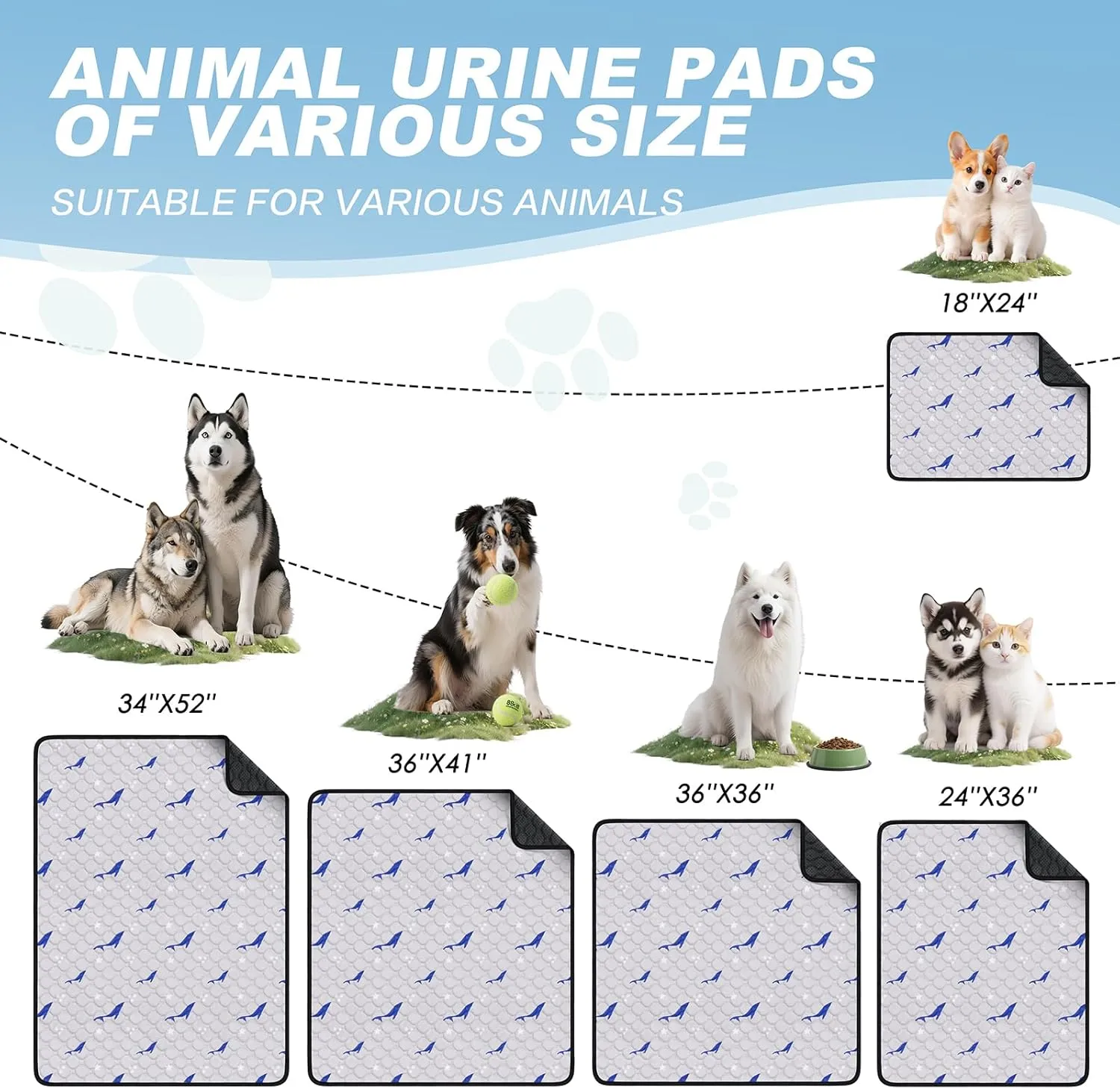 Washable Pee Pads for Dogs, 4 Pack Puppy Pads, Super Absorbent & Leakproof with Anti-Slip Bottom for Dog Training, Crates, Car, Pet Pee Pads, and Furniture Protection, 18"x24"