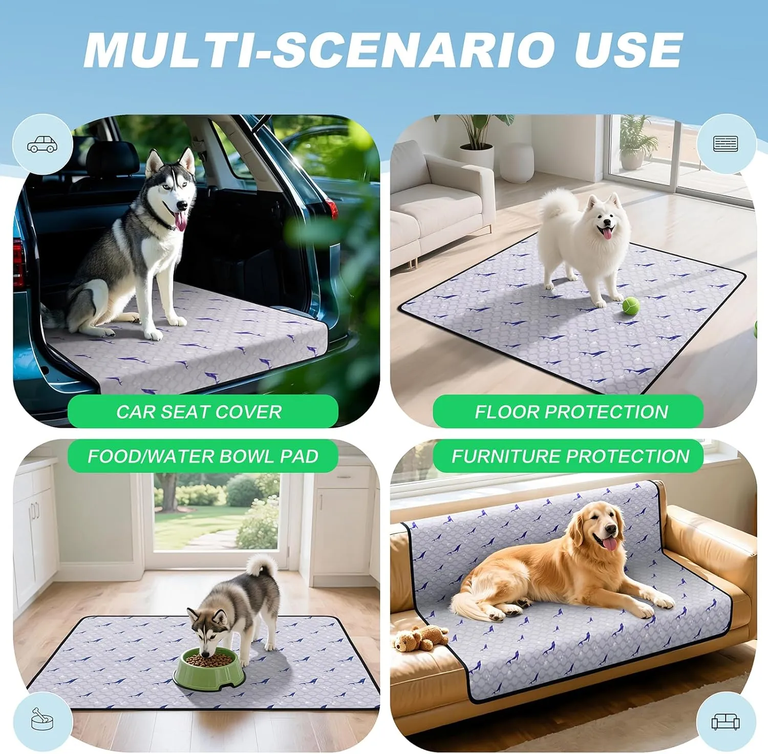 Washable Pee Pads for Dogs, 4 Pack Puppy Pads, Super Absorbent & Leakproof with Anti-Slip Bottom for Dog Training, Crates, Car, Pet Pee Pads, and Furniture Protection, 18"x24"