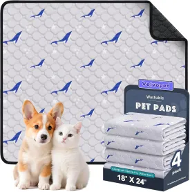Washable Pee Pads for Dogs, 4 Pack Puppy Pads, Super Absorbent & Leakproof with Anti-Slip Bottom for Dog Training, Crates, Car, Pet Pee Pads, and Furniture Protection, 18"x24"