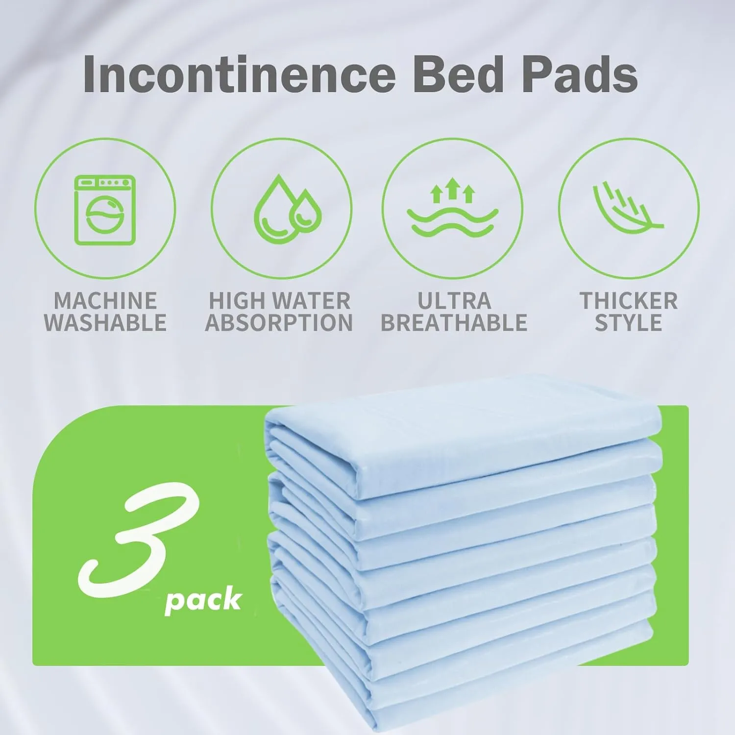 Washable Quick Dry Underpads Incontinence Bed Pads Reusable Waterproof chucks pads Hospital bed pads for Kids Adult Pee Pad for Dog Cat Pet Training 3 Pack 18" x 24"Blue/Green
